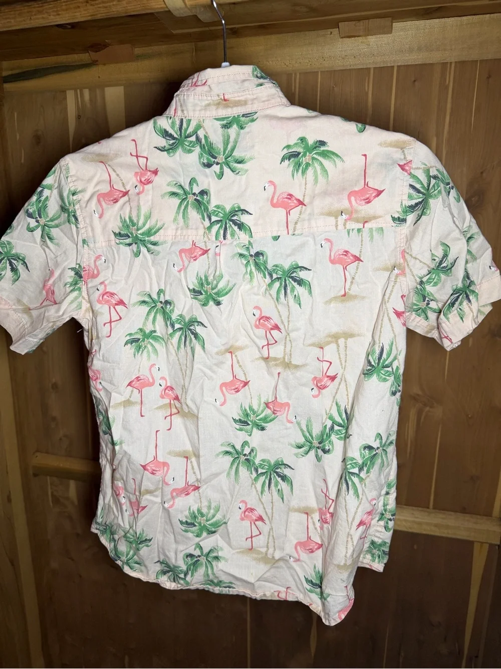 Old Navy Peach Flamingo & Palm Print youth boys Swim Trunks Set